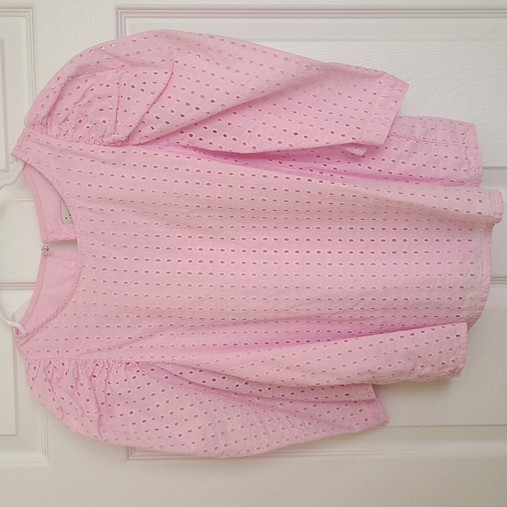 Pink Puff Sleeve Eyelet Top
